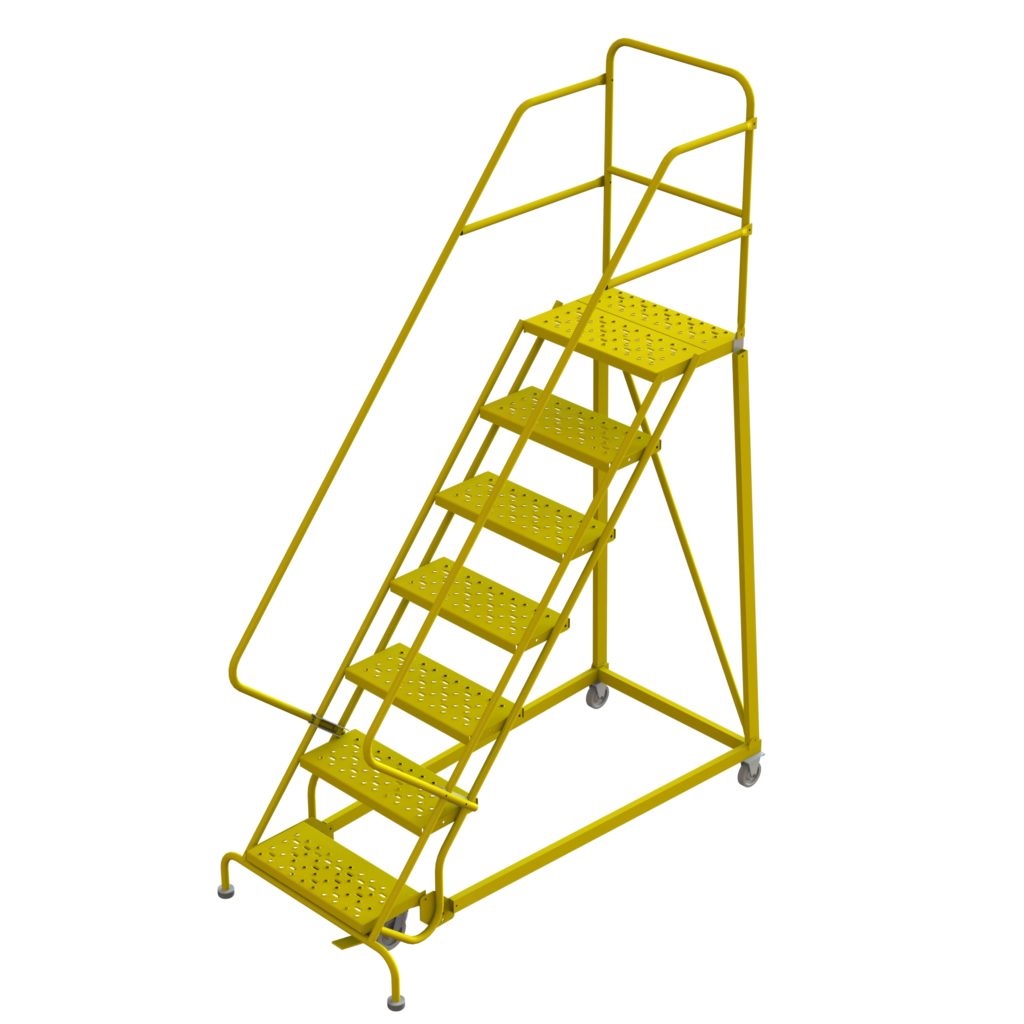 Rolling Warehouse Stairs - Safety Yellow Rolling Ladder