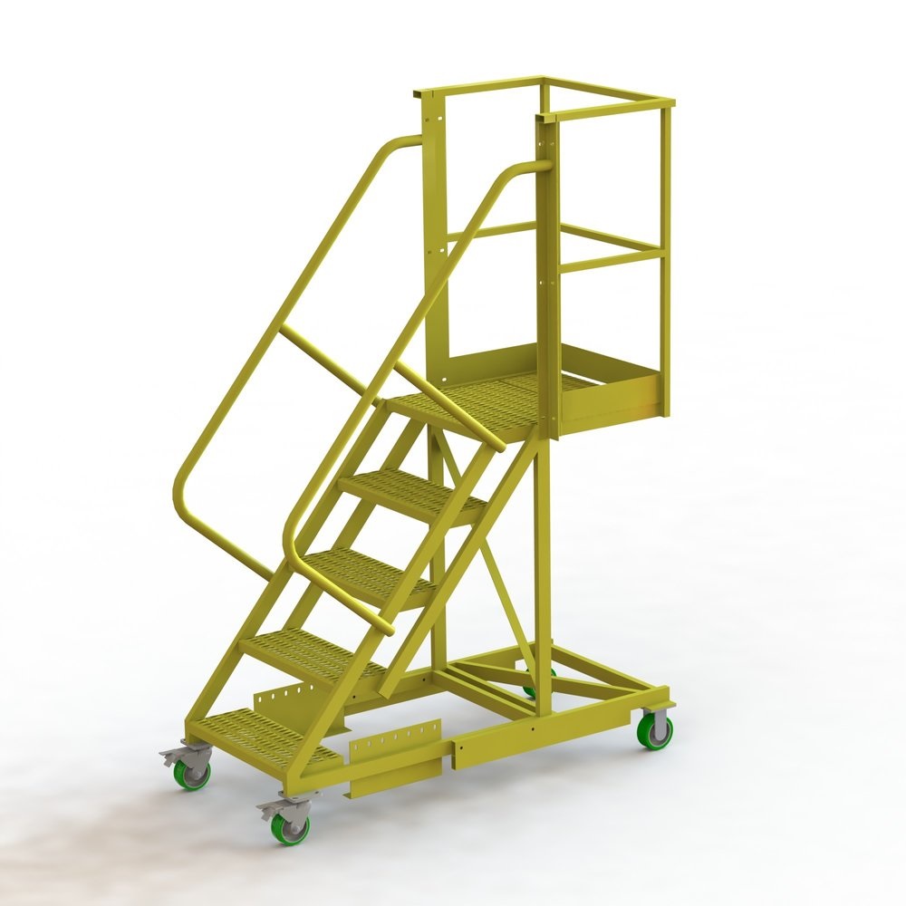 Rolling Warehouse Stairs - Yellow Rolling Ladder with Platform